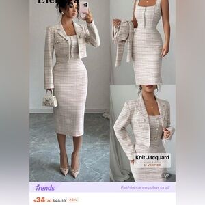 Elegant Knit Jacquard Skirt Suit Set